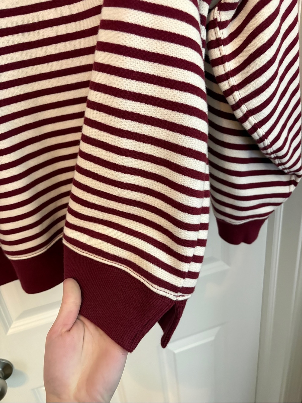 Aerie Tres Chic Striped Sweatshirt Women’s Medium Deep Cherry Oversized - Picture 4 of 6